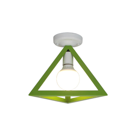 Triangle Ceiling Fixture With Cage Shade Loft - Style 1 - Bulb Metal Semi - Flush Mount Light –