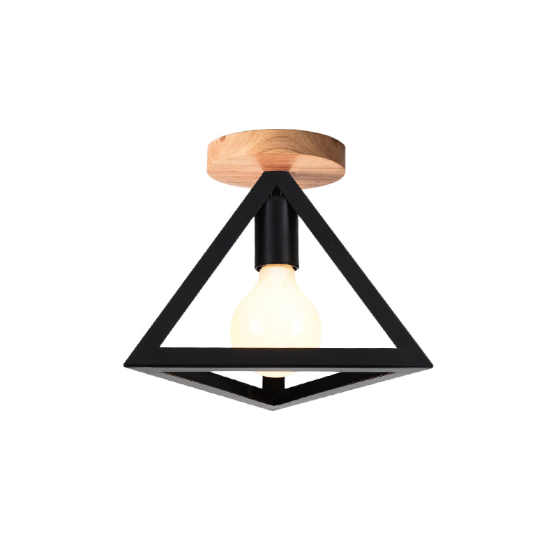 Triangle Ceiling Fixture With Cage Shade Loft - Style 1 - Bulb Metal Semi - Flush Mount Light –