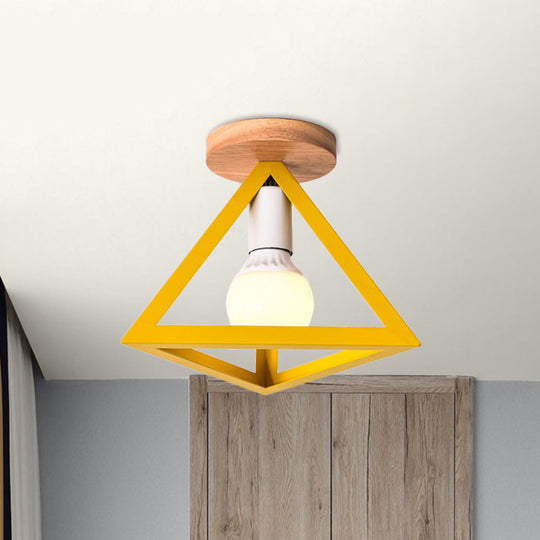 Triangle Ceiling Fixture With Cage Shade Loft - Style 1 - Bulb Metal Semi - Flush Mount Light –