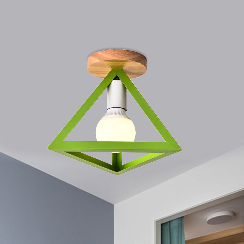 Triangle Ceiling Fixture With Cage Shade Loft - Style 1 - Bulb Metal Semi - Flush Mount Light –