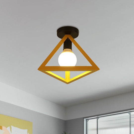 Triangle Ceiling Fixture With Cage Shade Loft - Style 1 - Bulb Metal Semi - Flush Mount Light –