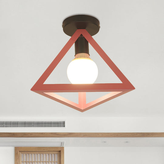 Triangle Ceiling Fixture With Cage Shade Loft - Style 1 - Bulb Metal Semi - Flush Mount Light –