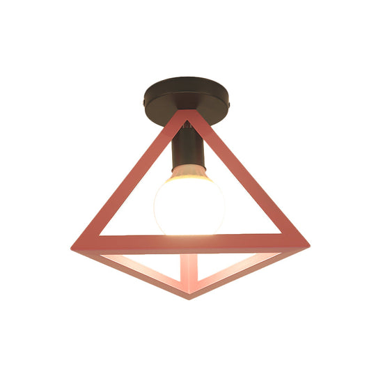 Triangle Ceiling Fixture With Cage Shade Loft - Style 1 - Bulb Metal Semi - Flush Mount Light –