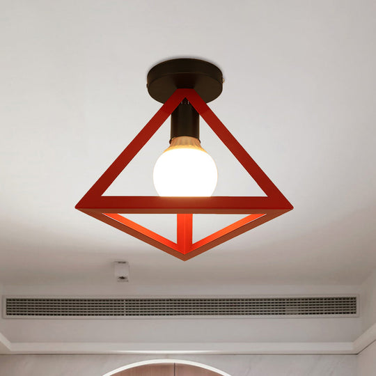Triangle Ceiling Fixture With Cage Shade Loft - Style 1 - Bulb Metal Semi - Flush Mount Light –