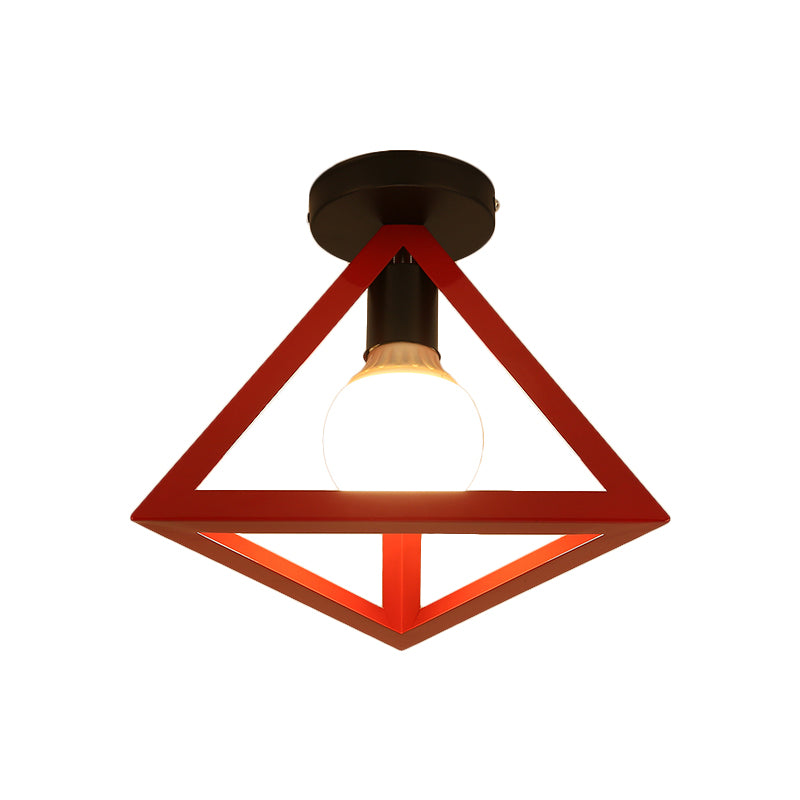 Triangle Ceiling Fixture With Cage Shade Loft - Style 1 - Bulb Metal Semi - Flush Mount Light –