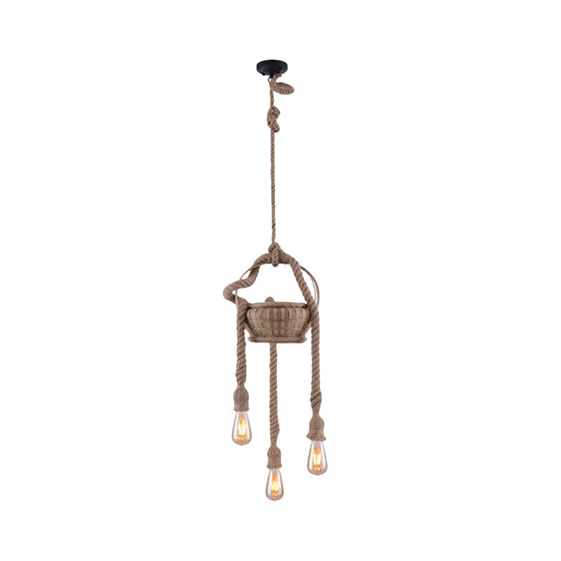 Vintage Beige Hemp Rope Chandelier - Rustic Hanging Light For Living Room