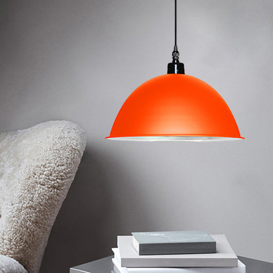 Metallic Industrial Ceiling Pendant Light - 1 Head Hanging Lamp With Dome Shade In Red/Yellow For