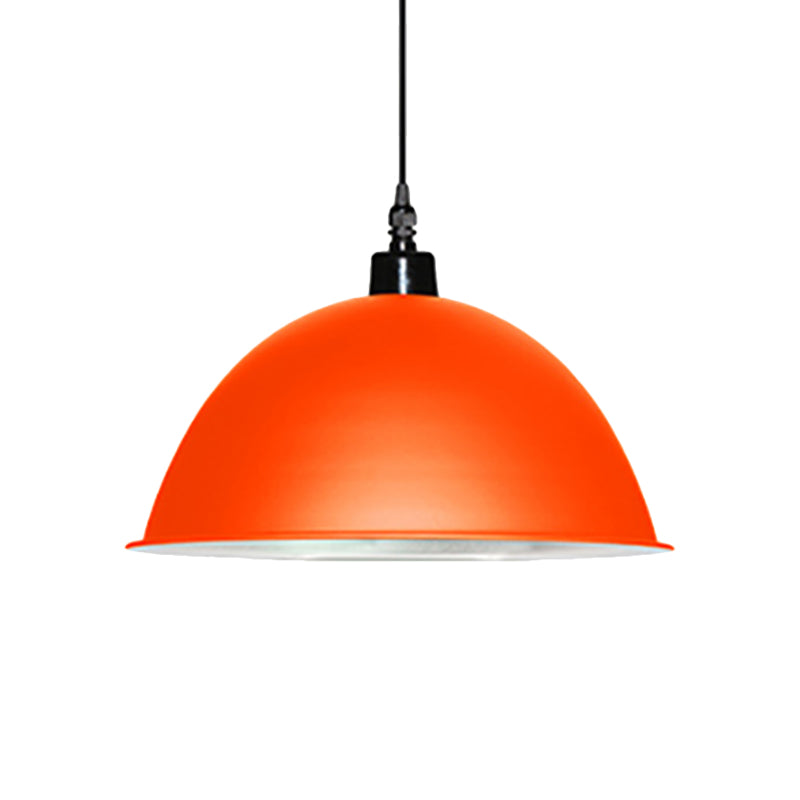Metallic Industrial Ceiling Pendant Light - 1 Head Hanging Lamp With Dome Shade In Red/Yellow For