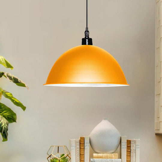 Metallic Industrial Ceiling Pendant Light - 1 Head Hanging Lamp With Dome Shade In Red/Yellow For