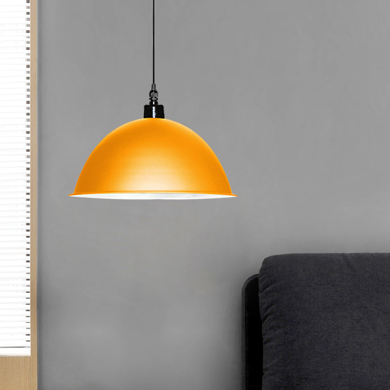 Metallic Industrial Ceiling Pendant Light - 1 Head Hanging Lamp With Dome Shade In Red/Yellow For