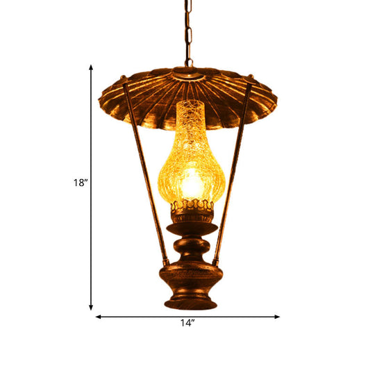 Industrial Lantern Crackle Glass Ceiling Pendant Light For Living Room - 1 Hanging