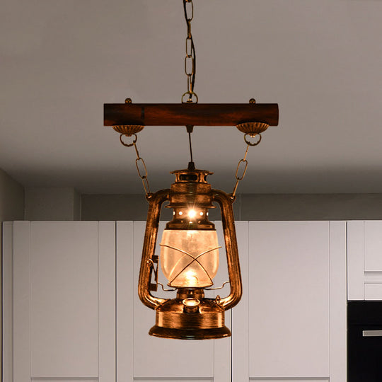 Antique Bronze Kerosene Pendant Light With Clear Glass - Perfect For Bedroom