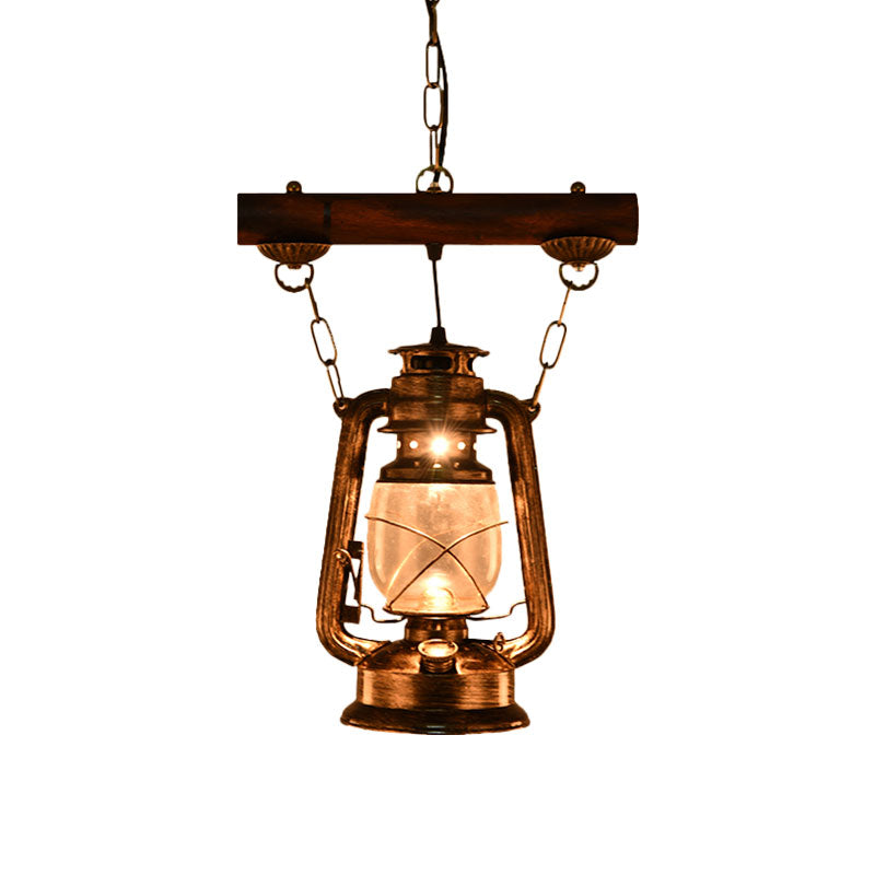 Antique Bronze Kerosene Pendant Light With Clear Glass - Perfect For Bedroom