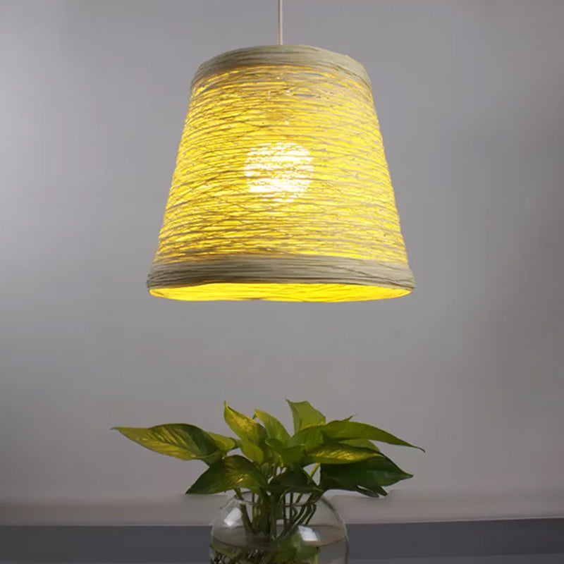 Modern Tapered Drum Rattan Pendant Lamp | Black/Red/Pink 1 Head Ceiling Hang Light For Dining Table