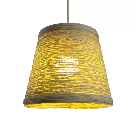 Modern Tapered Drum Rattan Pendant Lamp | Black/Red/Pink 1 Head Ceiling Hang Light For Dining Table