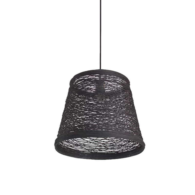 Modern Tapered Drum Rattan Pendant Lamp | Black/Red/Pink 1 Head Ceiling Hang Light For Dining Table