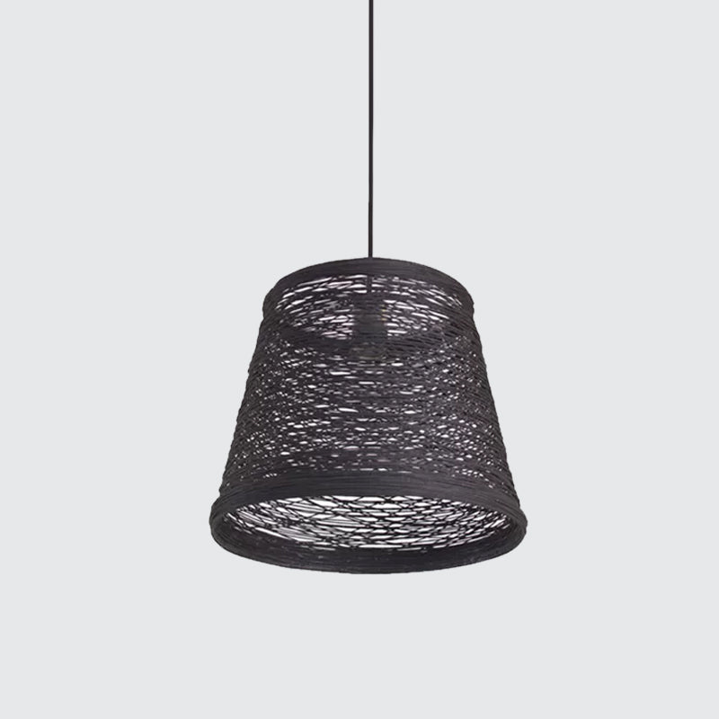 Modern Tapered Drum Rattan Pendant Lamp - Black/Red/Pink Ceiling Hang Light For Dining Table