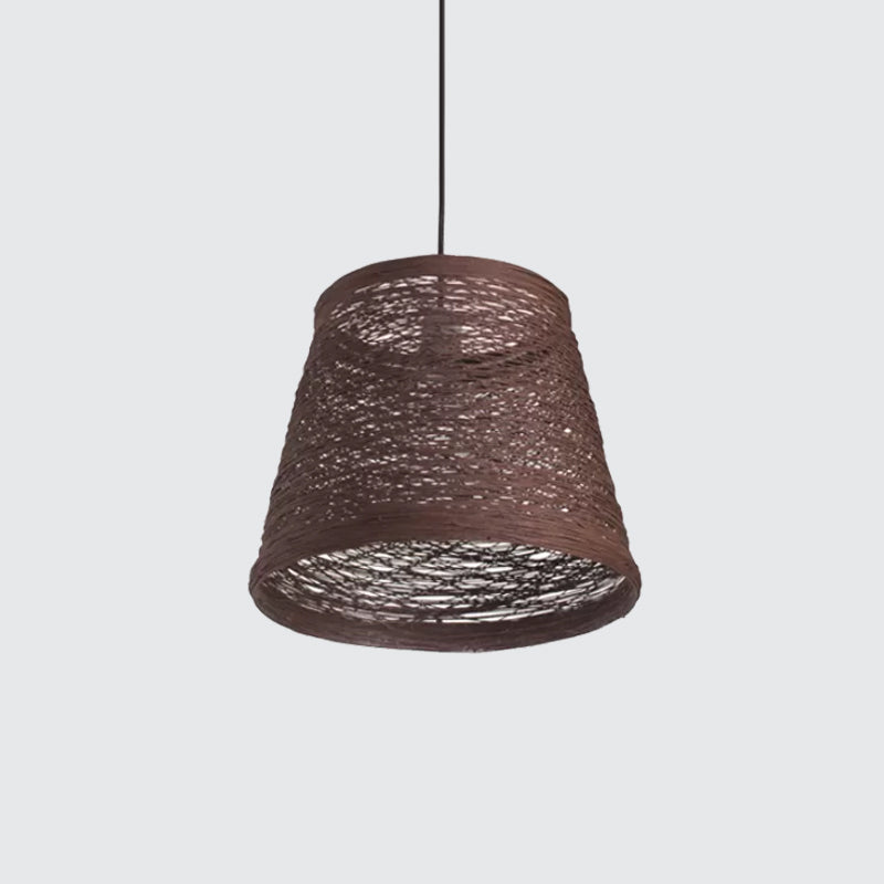 Modern Tapered Drum Rattan Pendant Lamp - Black/Red/Pink Ceiling Hang Light For Dining Table
