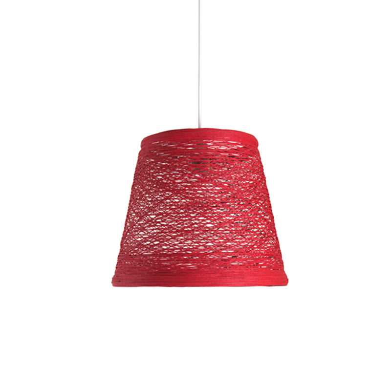 Modern Tapered Drum Rattan Pendant Lamp - Black/Red/Pink Ceiling Hang Light For Dining Table Red