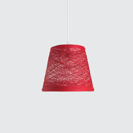 Modern Tapered Drum Rattan Pendant Lamp - Black/Red/Pink Ceiling Hang Light For Dining Table