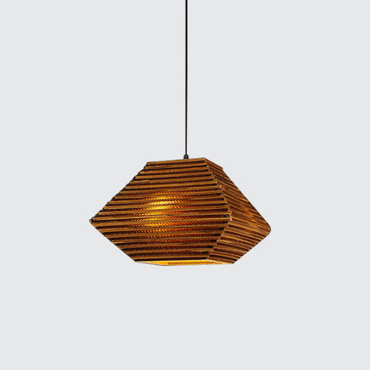 1 Bulb Bistro Pendant Light In Rustic Brown With Corrugated Paper Shade