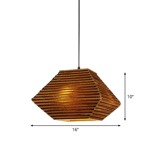1 Bulb Bistro Pendant Light In Rustic Brown With Corrugated Paper Shade / B