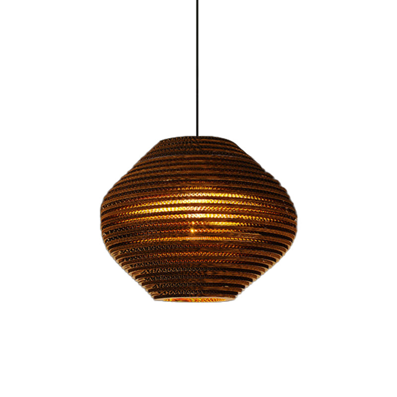 1 Bulb Bistro Pendant Light In Rustic Brown With Corrugated Paper Shade / C