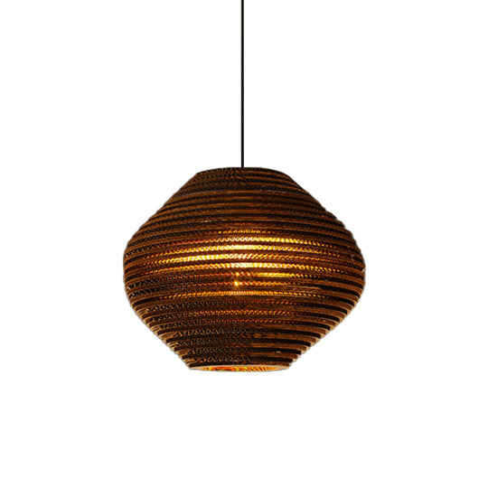 1 Bulb Bistro Pendant Light In Rustic Brown With Corrugated Paper Shade / C