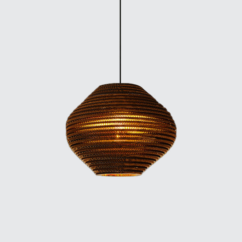 Rustic Brown Bistro Pendant Lighting With Geometric/Cylinder/Bellied Corrugated Paper Shade