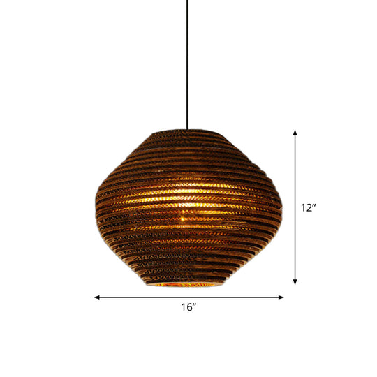 1 Bulb Bistro Pendant Light In Rustic Brown With Corrugated Paper Shade