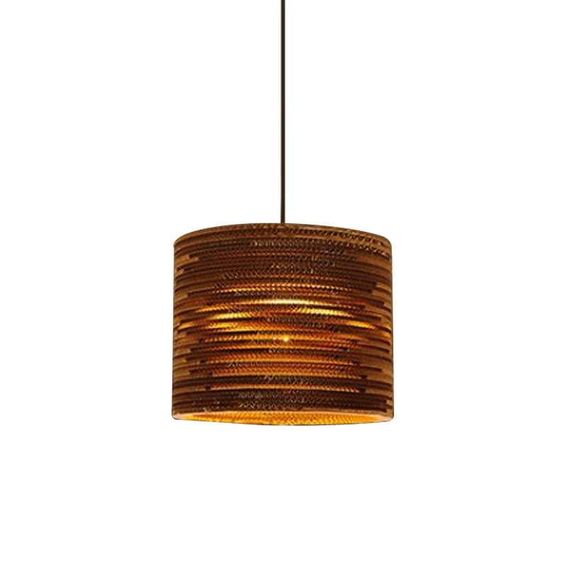 1 Bulb Bistro Pendant Light In Rustic Brown With Corrugated Paper Shade