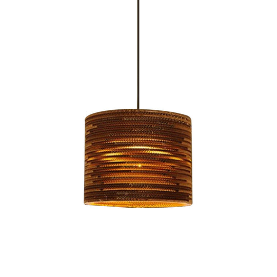 1 Bulb Bistro Pendant Light In Rustic Brown With Corrugated Paper Shade