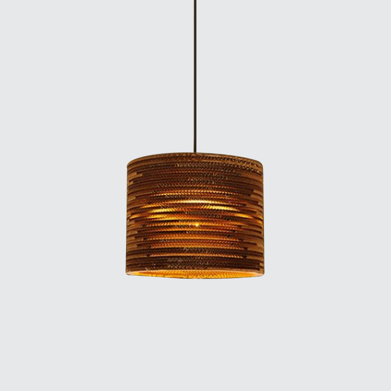 Rustic Brown Bistro Pendant Lighting With Geometric/Cylinder/Bellied Corrugated Paper Shade