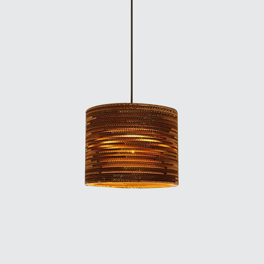 1 Bulb Bistro Pendant Light In Rustic Brown With Corrugated Paper Shade