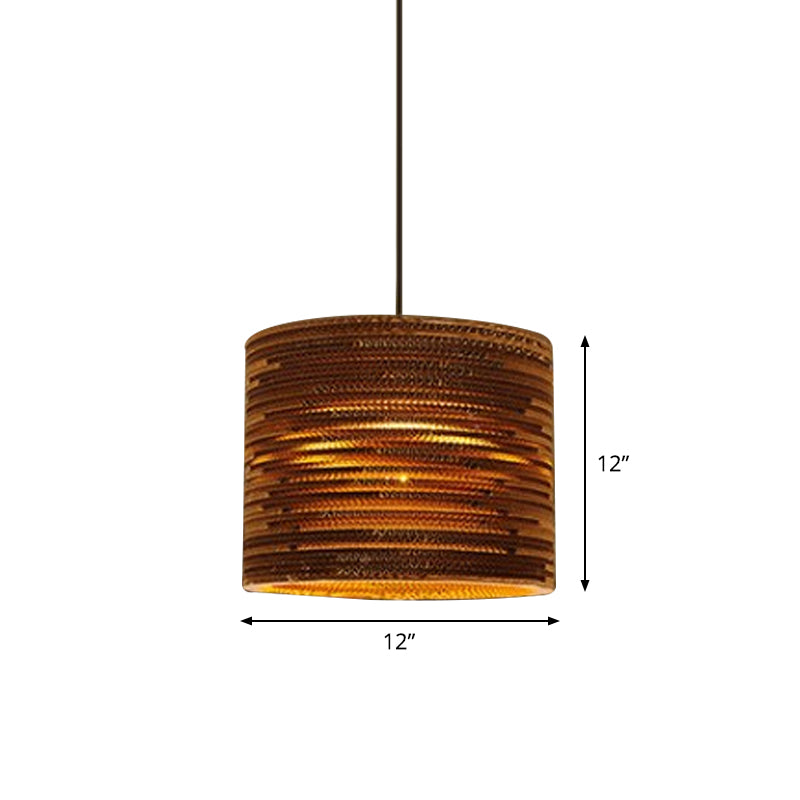 1 Bulb Bistro Pendant Light In Rustic Brown With Corrugated Paper Shade