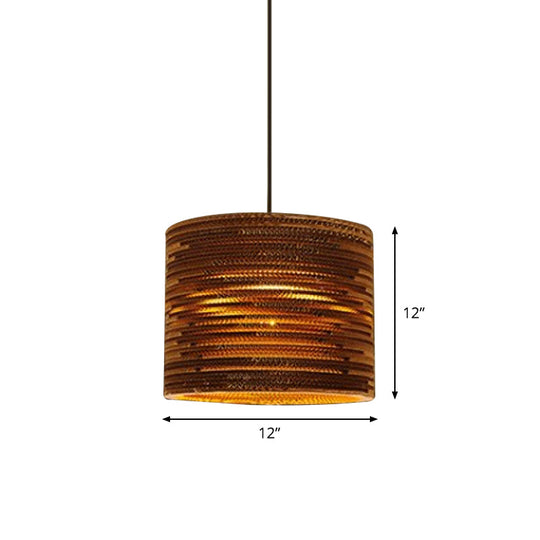 1 Bulb Bistro Pendant Light In Rustic Brown With Corrugated Paper Shade