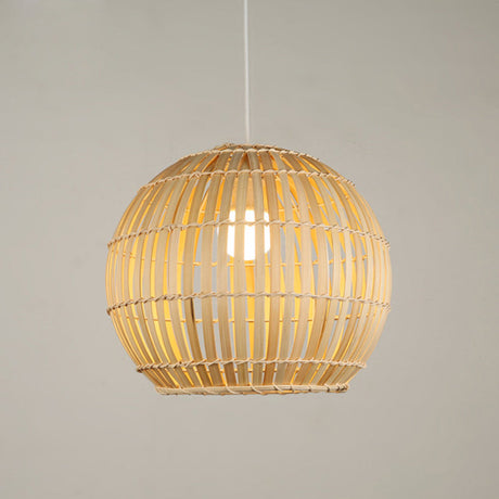 Global Bamboo Stripe Pendant Light Fixture - 12’/16’/19.5’ Width 1 Head Beige Ideal For Restaurants