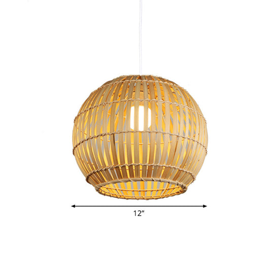 Global Bamboo Stripe Pendant Light Fixture - 12’/16’/19.5’ Width 1 Head Beige Ideal For Restaurants