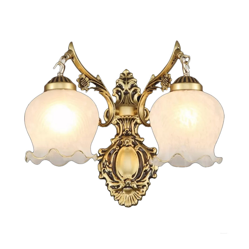 Traditional Bronze Floral Wall Sconce With Opal Frosted Glass Perfect For Bedroom Lighting - 2