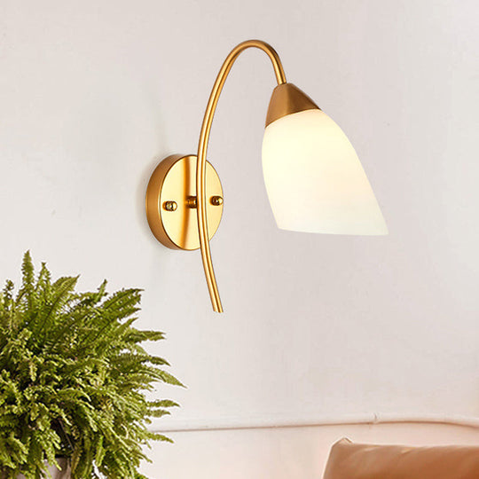 Minimalist Ivory Glass 1-Light Wall Lamp | Gold Gooseneck Sconce Lighting