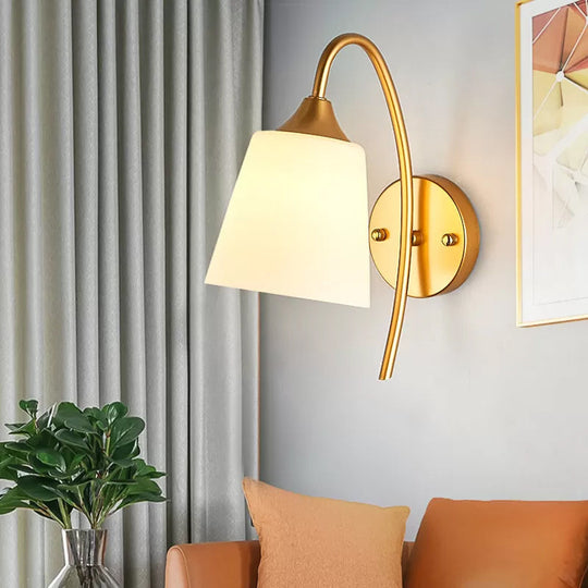 Minimalist Ivory Glass 1-Light Wall Lamp | Gold Gooseneck Sconce Lighting / A