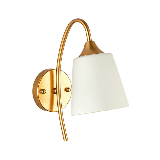 Minimalist Ivory Glass 1-Light Wall Lamp | Gold Gooseneck Sconce Lighting