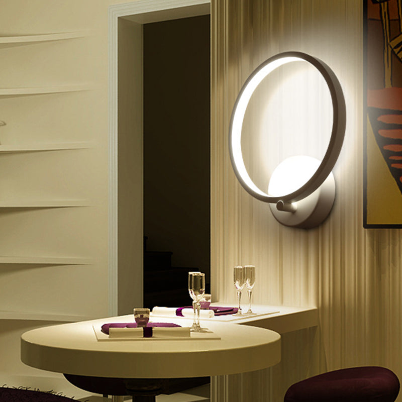 Minimalist White Led Circle Sconce Light Fixture With Acrylic Wall Mount - Warm/White For Corridor