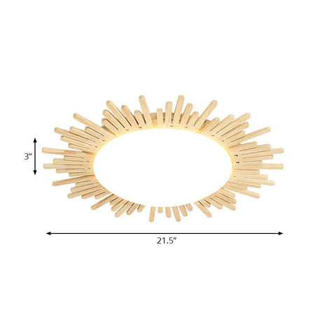 Modern Wooden Round Flush Ceiling Light For Dining Room Décor
