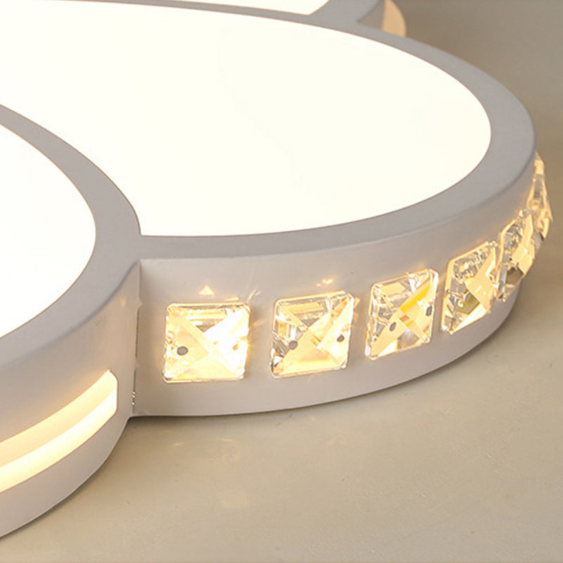 Contemporary Led Flush Ceiling Light: White Flower Design With Clear Crystal Accents For Kid’s Room