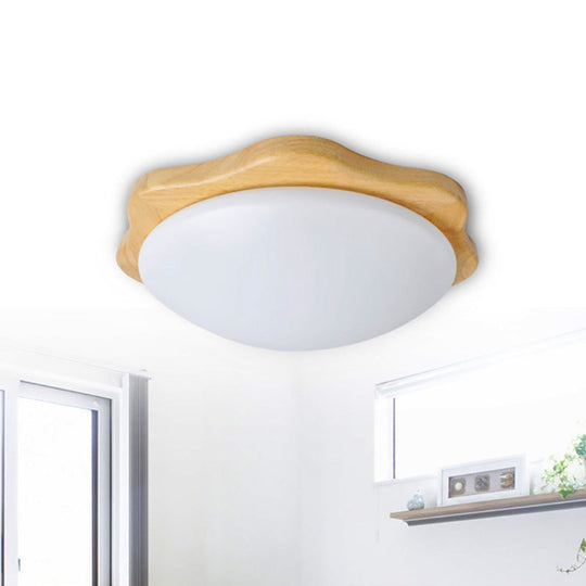 Simple Style Beige Flush Mount Ceiling Light Fixture With Wood Accents – Ideal For Bedroom Bowl