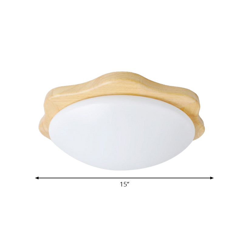Simple Style Beige Flush Mount Ceiling Light Fixture With Wood Accents – Ideal For Bedroom Bowl