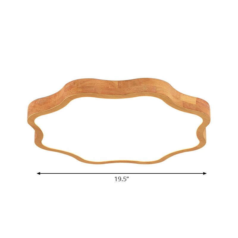 Beige Wood Flower Ceiling Light - Simple Flush Mount Fixture For Dining Room