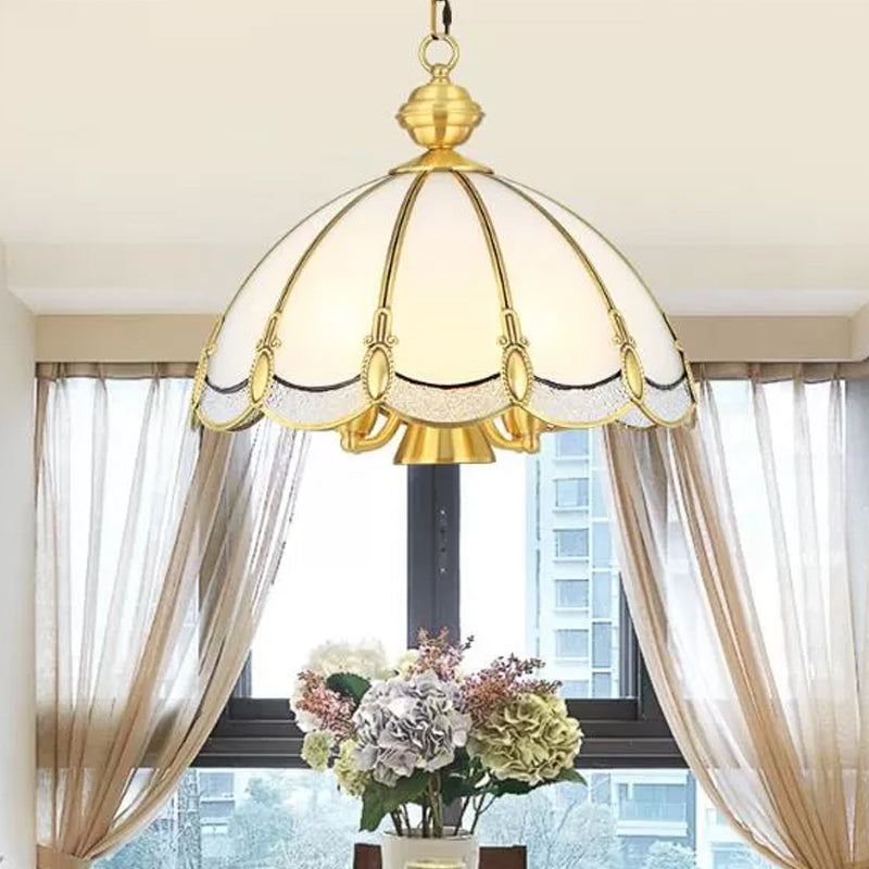 Scalloped Opal Glass Ceiling Chandelier Lamp In Brass - Small/Large (3/5 Lights) Vintage Lighting