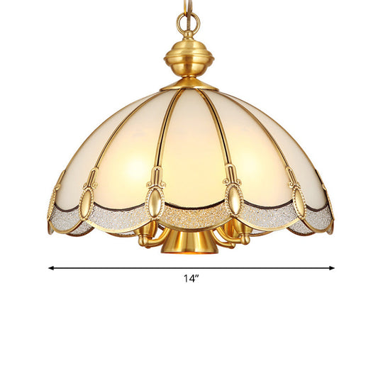 Scalloped Opal Glass Ceiling Chandelier Lamp In Brass - Small/Large (3/5 Lights) Vintage Lighting